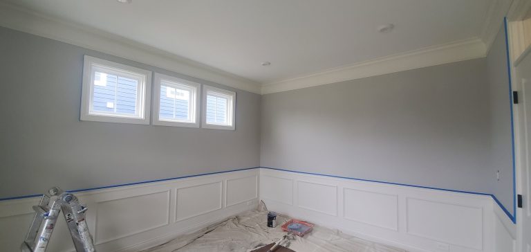 Gray wainscoting room painting in progress — Segor Painting, Columbus OH